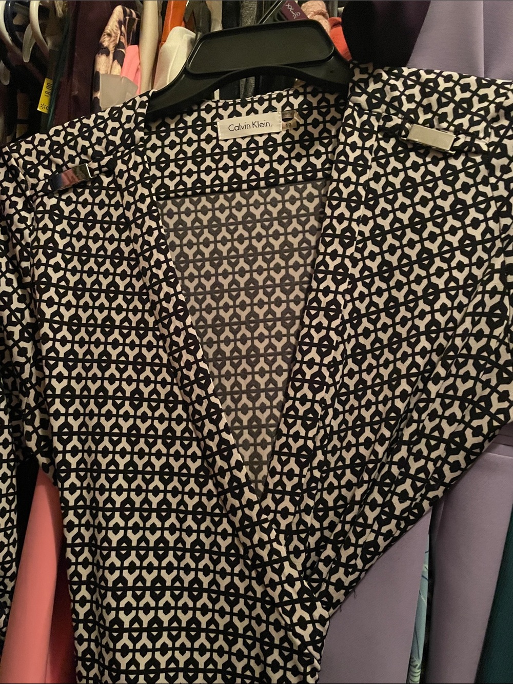 Calvin Klein Black and Cream Geometric Wrap Dress.   Size 10 - Picture 2 of 5